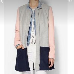 Sabine Colorblock Coat Size Small Pink Gray Navy Collarless
